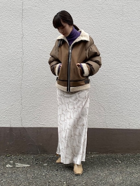 「マキシスカート」｜「アイテム（ダウンジャケット/コート）」を使った、藤井さん（レディース・166cm）の秋コーディネート