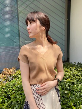 「Vネック」｜藤井さん（レディース・166cm）の春コーディネート