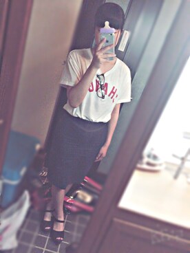 「Honeys（ハニーズ）のアイテム（Tシャツ/カットソー、ホワイト系）」を使った、Kakka➳ さん（レディース）の夏コーディネート