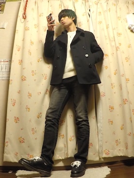 「TAKEO KIKUCHI（タケオキクチ）のアイテム（ピーコート）」を使った、Tassy  (相互)さん（メンズ・180cm）の冬コーディネート