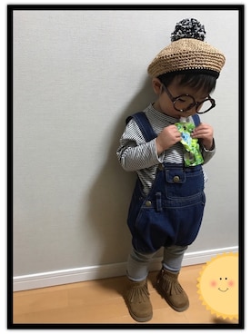 「麦わら帽子」｜「アイテム（ハンチング/ベレー帽）」を使った、Kiii☆Soooさん（キッズ・100cm）の春コーディネート