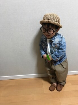 「麦わら帽子」｜「アイテム（モカシン/デッキシューズ）」を使った、Kiii☆Soooさん（キッズ・100cm）の春コーディネート