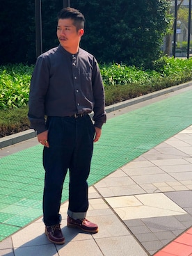 「MHL.」｜「アイテム（モカシン/デッキシューズ）」を使った、4n5o-さん（メンズ・168cm）の春コーディネート