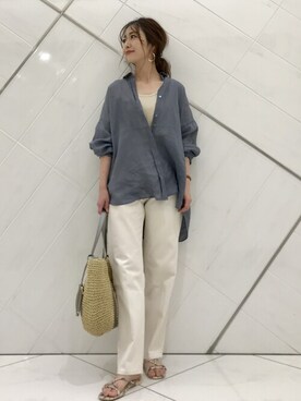 「URBAN RESEARCH DOORS（アーバンリサーチドアーズ）のハイライズデニムパンツ（デニムパンツ）」を使った、井上　裕美さん（レディース・158cm）の夏コーディネート