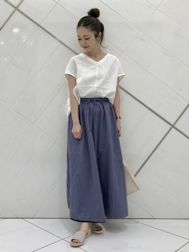 「リバーシブル」｜「アイテム（スリッポン）」を使った、イノウエ ユミさん（レディース・158cm）の夏コーディネート