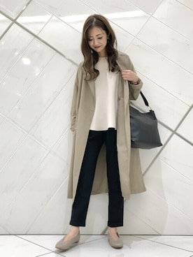 「オフィススタイル」｜「アイテム（ステンカラーコート）」を使った、井上　裕美さん（レディース・158cm）の冬コーディネート