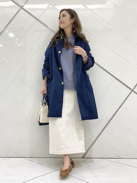 「白スカート」｜「アイテム（ステンカラーコート）」を使った、イノウエ ユミさん（レディース・158cm）の冬コーディネート