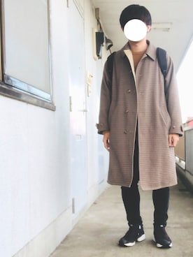 「アイテム（ステンカラーコート）」を使った、よっちーさん（メンズ・165cm・20代）の冬コーディネート