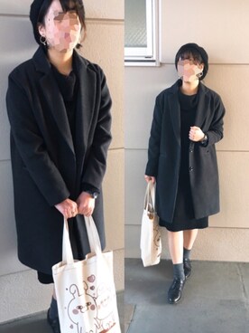 「フープイヤリング」｜「アイテム（ジャケット/アウター）」を使った、みことさん（レディース・158cm）の冬コーディネート