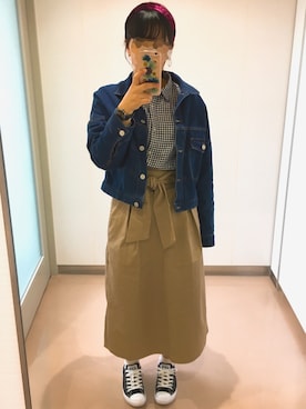 「GRL（グレイル）のアイテム（デニムジャケット）」を使った、みことさん（レディース・158cm）の春コーディネート