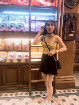 「5（ファイブ）のアイテム（スカート）」を使った、Kellyさん（レディース・157cm）の夏コーディネート