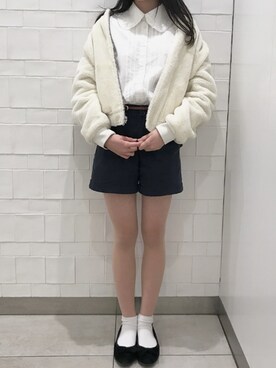 「カフェ巡り」｜「アイテム（ブルゾン）」を使った、ｙｕｉ︎☺︎さん（レディース・159cm）の春コーディネート