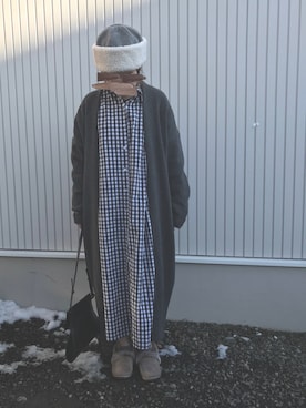 「Libra Cue（リブラ キュー）のアイテム（シャツワンピース）」を使った、YASI⑅◡̈さん（レディース・154cm）の冬コーディネート