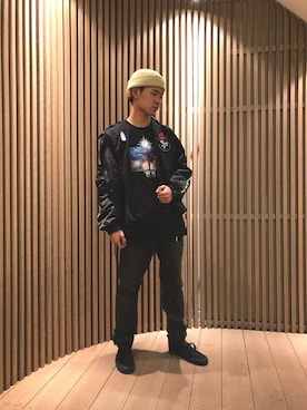 「DIESEL（ディーゼル）のアイテム（ナイロンジャケット）」を使った、aose shimoideさん（メンズ・170cm）の夏コーディネート