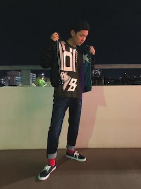 「DIESEL（ディーゼル）のアイテム（スタジャン）」を使った、aose shimoideさん（メンズ・170cm）の秋コーディネート