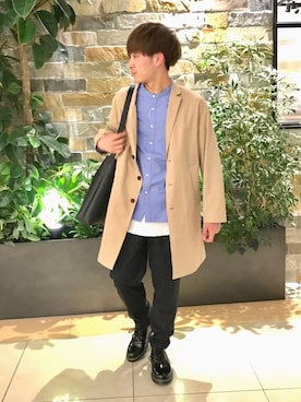 「RAGEBLUE（レイジブルー）のアイテム（チェスターコート）」を使った、けんてぃーさん（メンズ・170cm）の春コーディネート