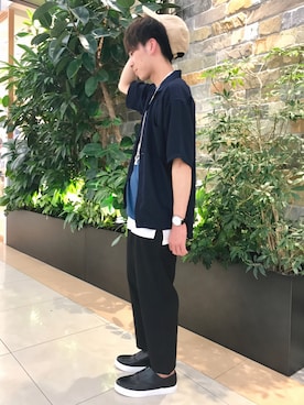 「RAGEBLUE（レイジブルー）のアイテム（スリッポン）」を使った、けんてぃーさん（メンズ・170cm）の夏コーディネート