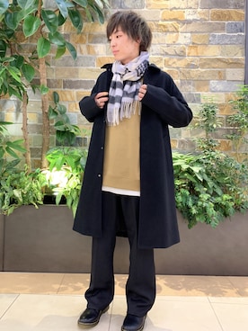 「RAGEBLUE（レイジブルー）のアイテム（ステンカラーコート）」を使った、けんてぃーさん（メンズ・170cm）の冬コーディネート