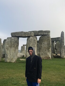 「Gosha Rubchinskiy（ゴーシャラブチンスキー）のアイテム（帽子）」を使った、Keijiroさん（メンズ・180cm）の冬コーディネート