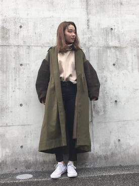 「CLANE（クラネ）のアイテム（モッズコート）」を使った、kaedeさん（レディース・159cm）の冬コーディネート