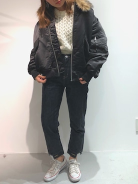 「MURUA（ムルーア）のル－ズMA－2（ブルゾン）」を使った、kaedeさん（レディース・159cm）の冬コーディネート