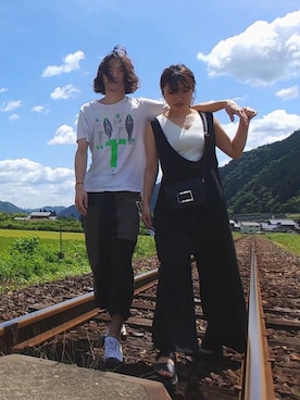 「UN3D.（アンスリード）のアイテム（オールインワン・サロペット）」を使った、kaedeさん（レディース・160cm）の夏コーディネート