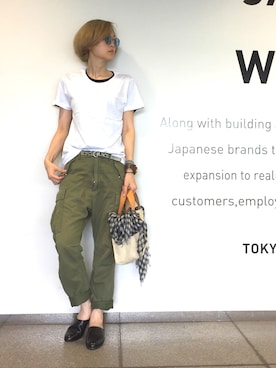 「STUDIOUS SELECT（ステュディオスセレクト）のアイテム（ローファー）」を使った、Shizuka Natoriさん（レディース・165cm）の夏コーディネート