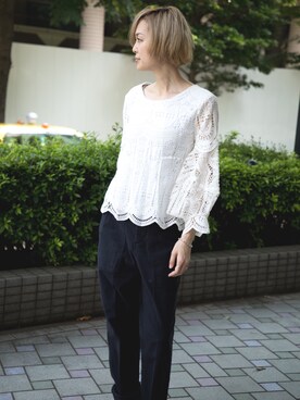 「STUDIOUS SELECT（ステュディオスセレクト）のアイテム（トップス）」を使った、Shizuka Natoriさん（レディース・165cm）の夏コーディネート