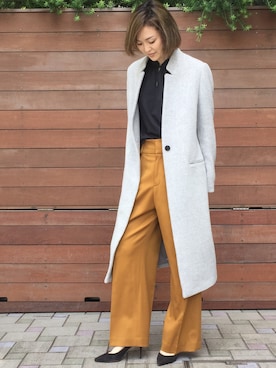 「STUDIOUS（ステュディオス）のアイテム（ノーカラージャケット）」を使った、Shizuka Natoriさん（レディース・165cm）の秋コーディネート