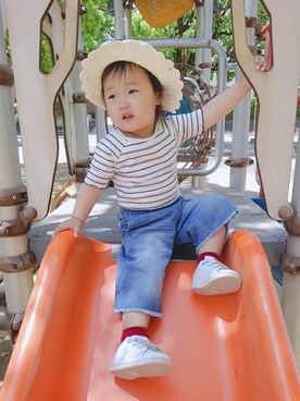 「adidas（アディダス）のBAYFLOW／[KIDS]【adidas(アディダス)】STANSMITH スタンスミス 18SS（スニーカー、ピンク系）」を使った、27coさん（キッズ）の冬コーディネート