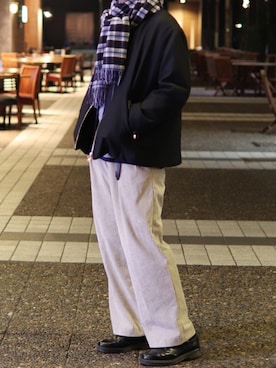 「チェックマフラー」｜「アイテム（ブルゾン）」を使った、コウさん（メンズ・171cm）の冬コーディネート