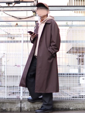 「ストレートパンツ」｜「アイテム（ステンカラーコート）」を使った、コウさん（メンズ・171cm）の冬コーディネート
