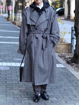 「グレンチェック」｜「アイテム（トレンチコート）」を使った、コウさん（メンズ・171cm）の冬コーディネート