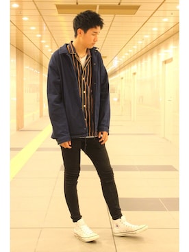 「デニムコーチジャケット」｜「アイテム（スニーカー）」を使った、ＳＥＩさん（メンズ・183cm）の秋コーディネート
