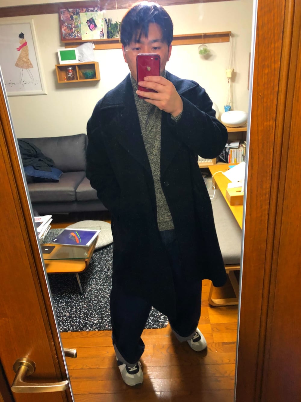 「N.HOOLYWOODのアイテム（ピーコート、ブラック系）」を使った、カーボンさん（メンズ・173cm）の冬コーディネートの1枚目の写真