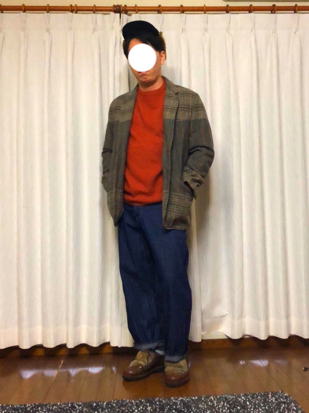 「KUROのKURO/Diamante(Classic) Vintage Wash 13（デニムパンツ、ブルー系）」を使った、カーボンさん（メンズ・173cm）の冬コーディネートの1枚目の写真