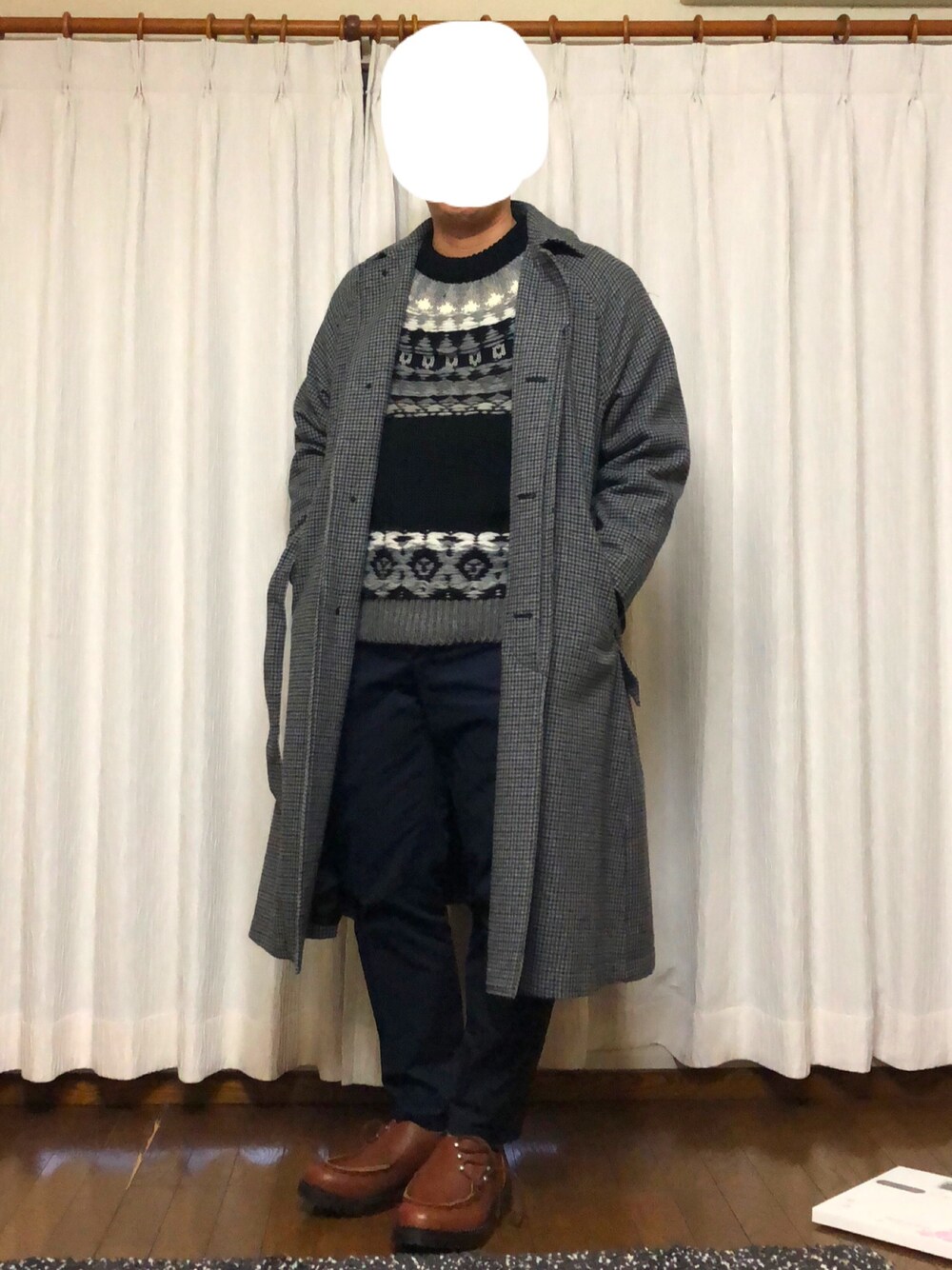 「デートコーデ、オーバーサイズ」｜「JOHN MASON SMITHのJOHN MASON SMITH/ジョンメイソンスミス NORDIC KNIT KN-#609（ニット/セーター、ブラック系）」を使った、カーボンさん（メンズ・173cm）の冬コーディネートの1枚目の写真
