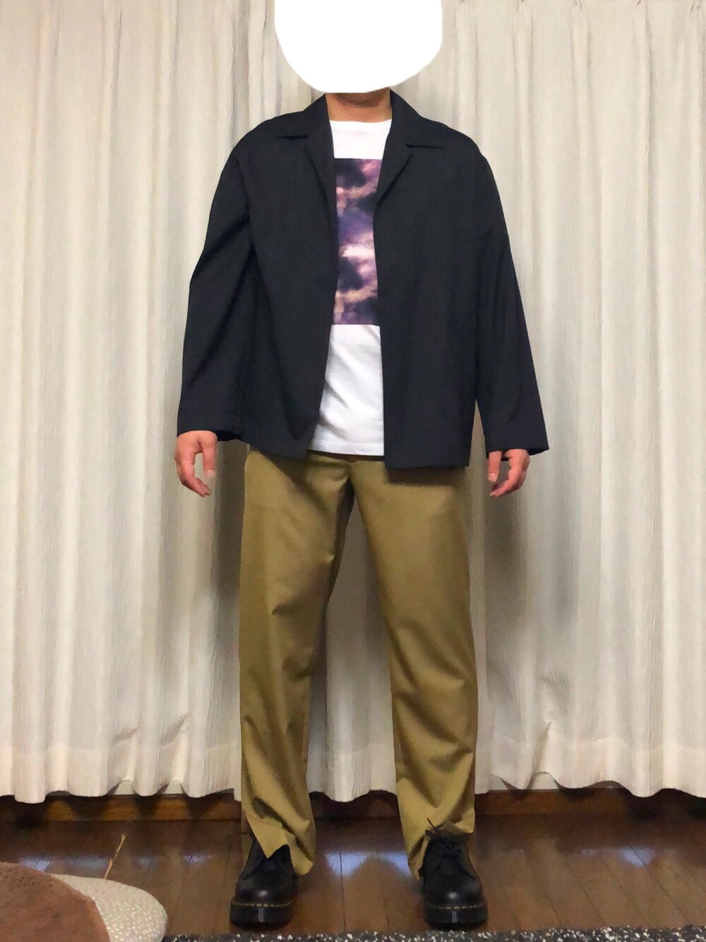 「オーラリー、2019ss」｜「AURALEEのアイテム（テーラードジャケット、ブラック系）」を使った、カーボンさん（メンズ・173cm）の冬コーディネートの1枚目の写真