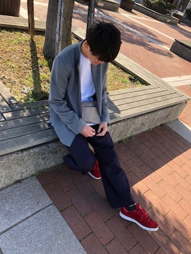 「EMMA CLOTHES（エマクローズ）のアイテム（ノーカラージャケット）」を使った、けんさん（メンズ・174cm）の春コーディネート