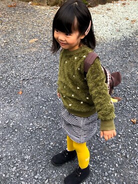 「Moujonjon（ムージョンジョン）のアイテム（ニット/セーター）」を使った、arisana☺︎さん（キッズ・100cm）の冬コーディネート