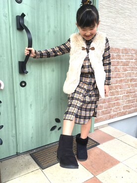 「CIAOPANIC TYPY（チャオパニックティピー）のアイテム（シャツワンピース）」を使った、べきこさん（キッズ・126cm）の冬コーディネート