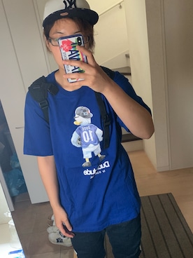 「NEW ERA（ニューエラ）のアイテム（キャップ、ホワイト系）」を使った、ゆめなりさん（メンズ・161cm）の夏コーディネート