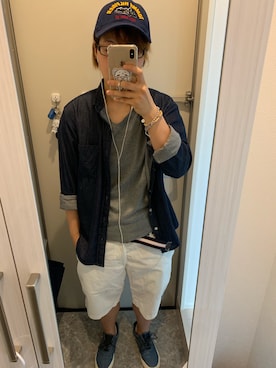 「TOMMY HILFIGER（トミーヒルフィガー）のアイテム（キャップ、ブルー系）」を使った、ゆめなりさん（メンズ・161cm）の夏コーディネート