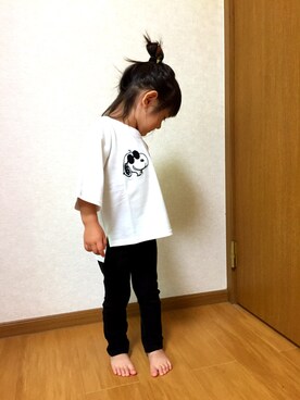 「Right-on（ライトオン）のアイテム（Tシャツ/カットソー、ホワイト系）」を使った、やましぃさん（キッズ・100cm）の秋コーディネート