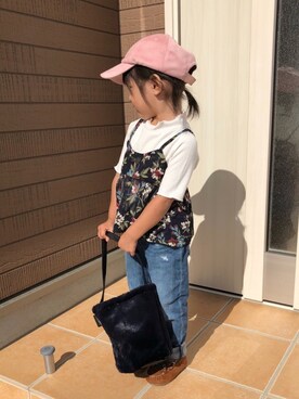 「BRANSHES（ブランシェス）のアイテム（トップス、ホワイト系）」を使った、やましぃさん（キッズ・100cm）の秋コーディネート