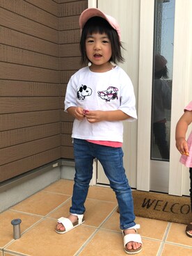 「Right-on（ライトオン）のアイテム（Tシャツ/カットソー、ホワイト系）」を使った、やましぃさん（キッズ・100cm）の春コーディネート