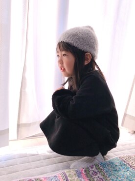 「GU（ジーユー）のアイテム（ワンピース、ブラック系）」を使った、やましぃさん（キッズ・100cm）の秋コーディネート