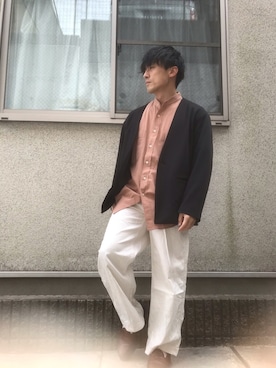 「春めきシューズ」｜「アイテム（ノーカラージャケット）」を使った、ゆうたさん（メンズ・163cm）の春コーディネート