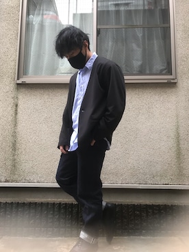 「GU（ジーユー）のアイテム（ノーカラージャケット）」を使った、ゆうたさん（メンズ・163cm）の春コーディネート