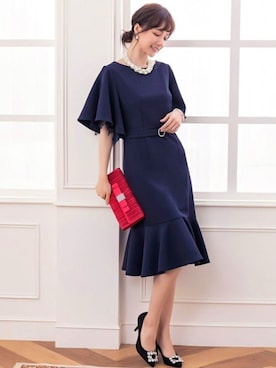 Dress Star ドレス スター の 結婚式ワンピースベルト付きフレアスリーブマーメイドワンピース ドレス Wear